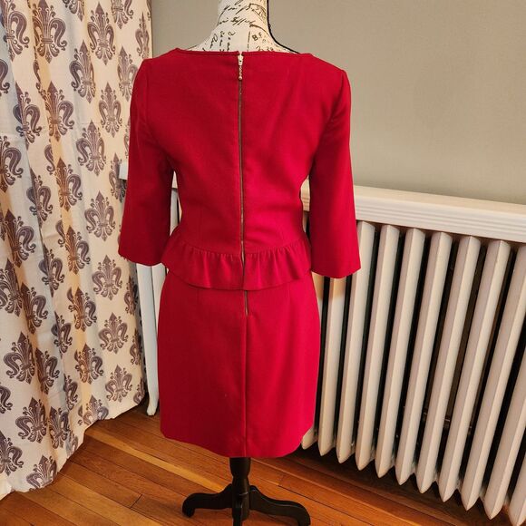 Kate Spade Deep Red "Mary" Sheath Dress with Peplum, Back Zip, Sz 6 - Picture 3 of 10